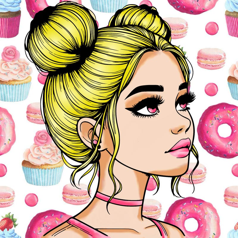 realistic girl with buns on the top of her head