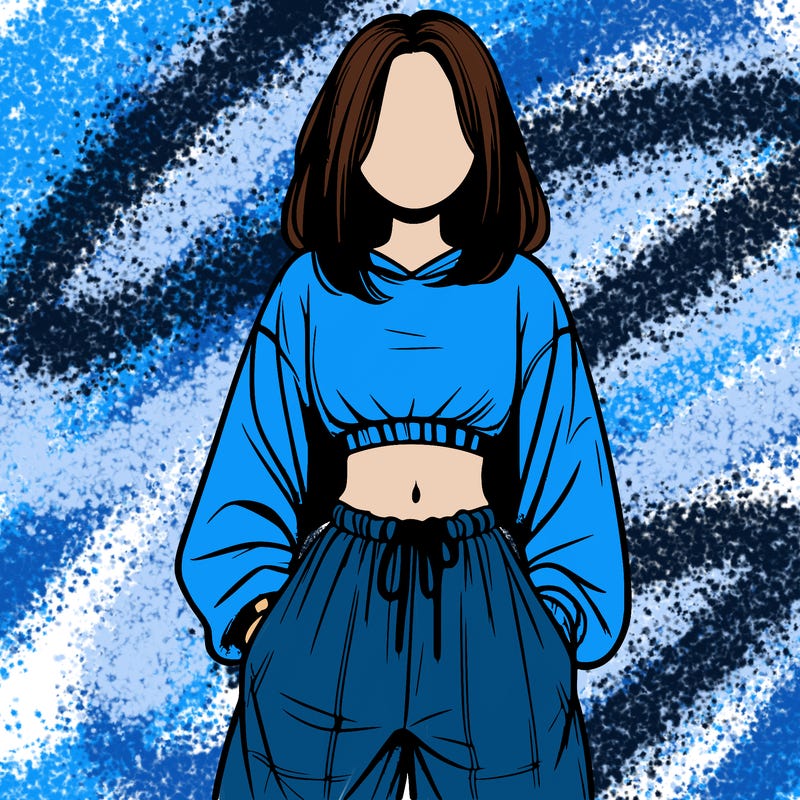 realistic girl faceless with baggy pants and a crop top