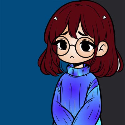 sad girl with glasses in a sweater