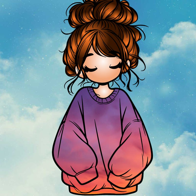 girl with baggy sweatshirt and messy bun