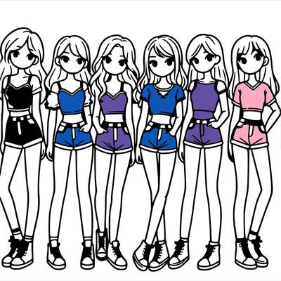 a group of girls wearing crop tops and shorts