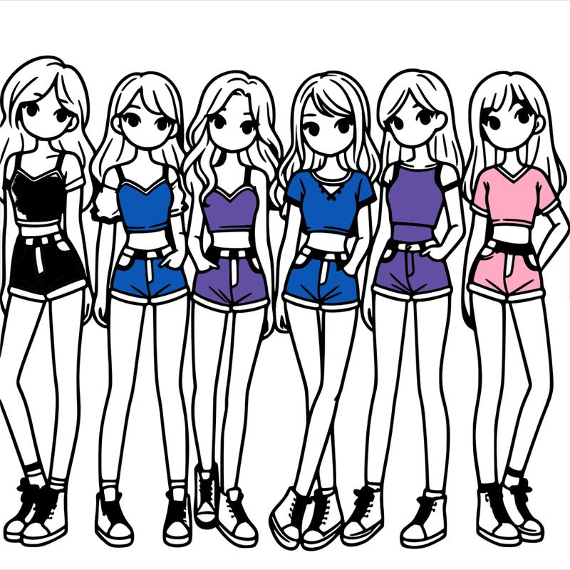 a group of girls wearing crop tops and shorts