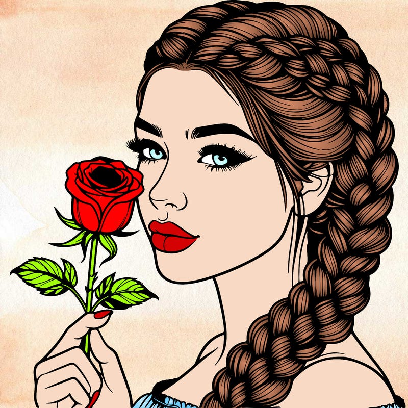 realistic woman with braids holding a single rose