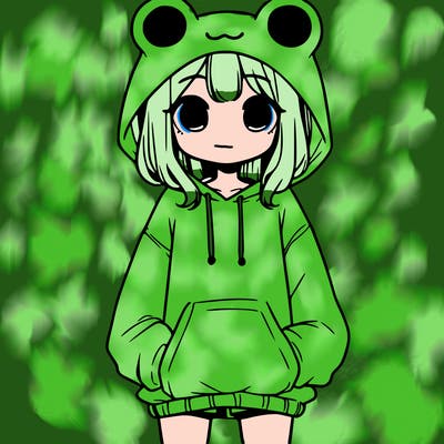 girl with baggy sweatshirt and frog hood