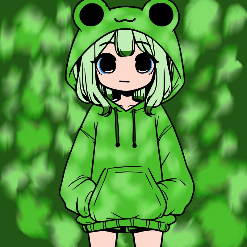girl with baggy sweatshirt and frog hood