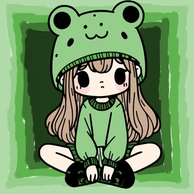 a girl wearing a frog hat and some frog socks