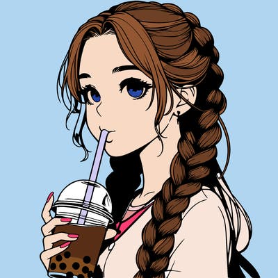 realistic girl with braided hair drinking boba