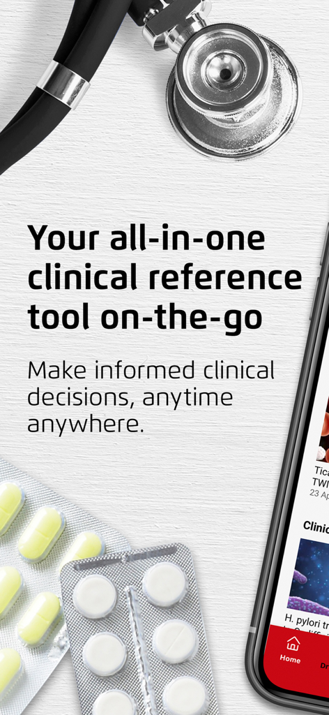 CIMS India - CIMS India clinical reference app interface with stethoscope and medicine pills