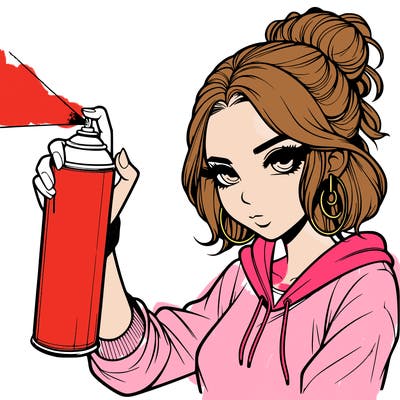 a realistic girl spray painting