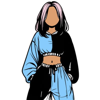 realistic girl faceless with baggy pants and a crop top