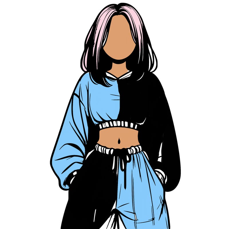 realistic girl faceless with baggy pants and a crop top