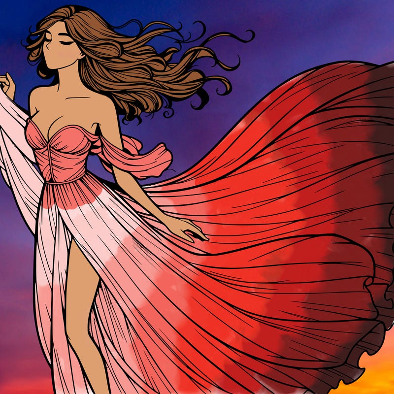 realistic woman in dress flowing the the wind