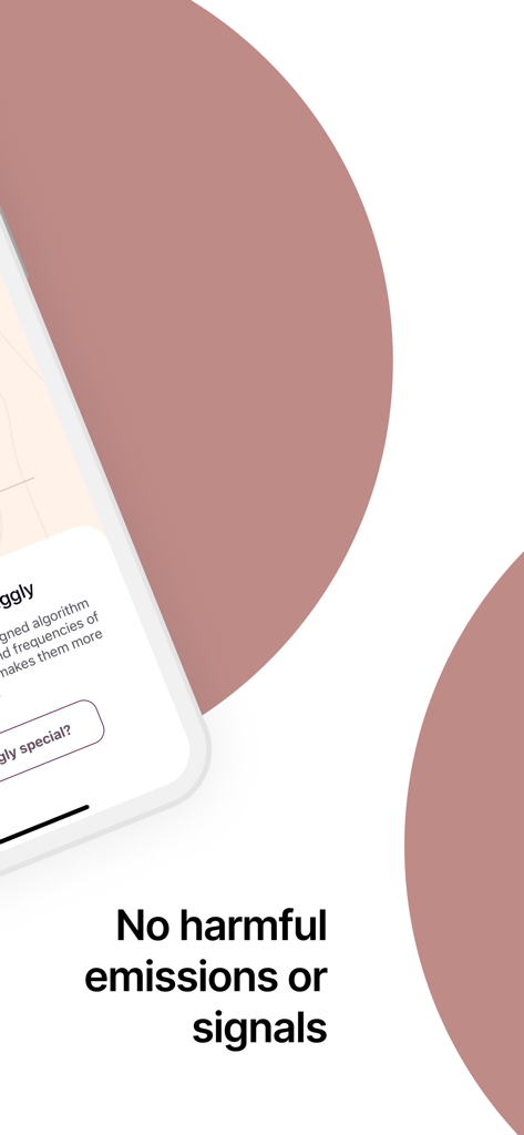 Snuggly: Record Baby Heartbeat - Snuggly app screenshot stating no harmful emissions or signals