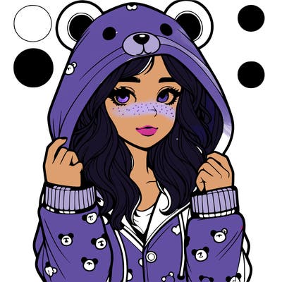 realistic girl in a animal pjs hoodie