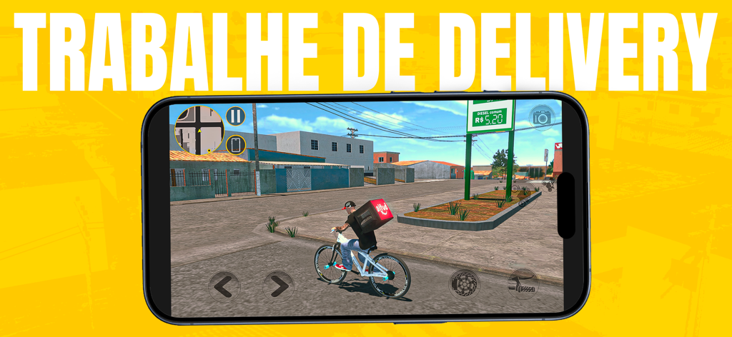 Character performing a delivery mission on a bicycle in Projeto Grau