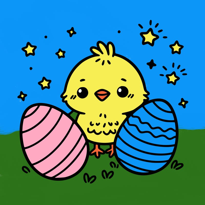 cute easter chick with eggs