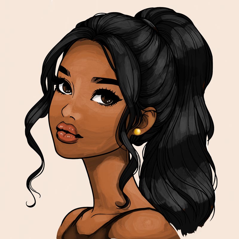 realistic girl with a ponytail on her hair and lips