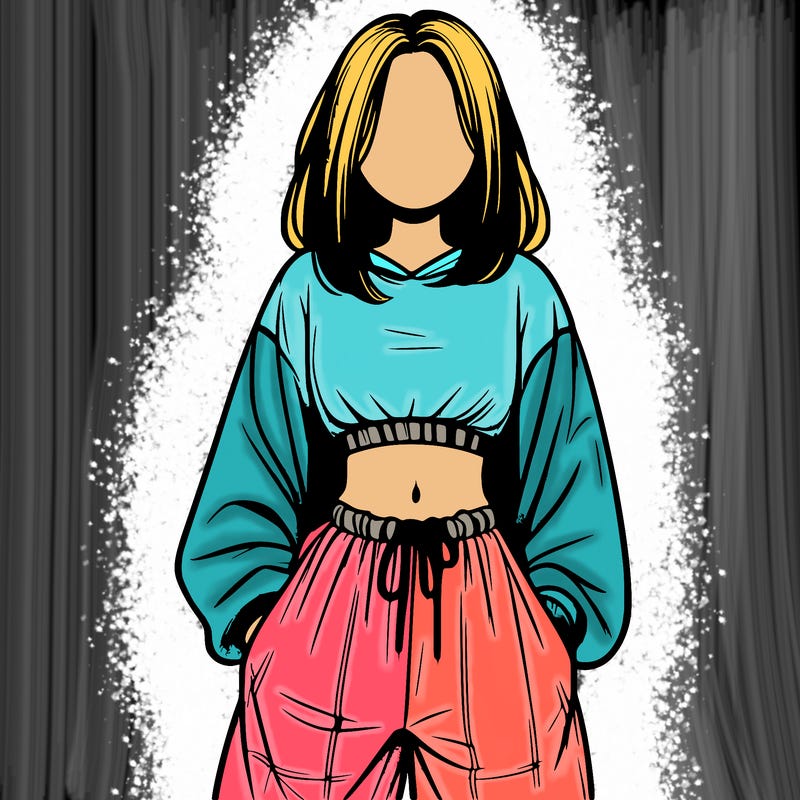 realistic girl faceless with baggy pants and a crop top
