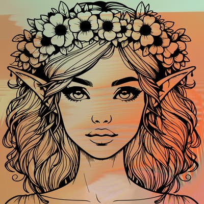 realistic female elf with flower crown
