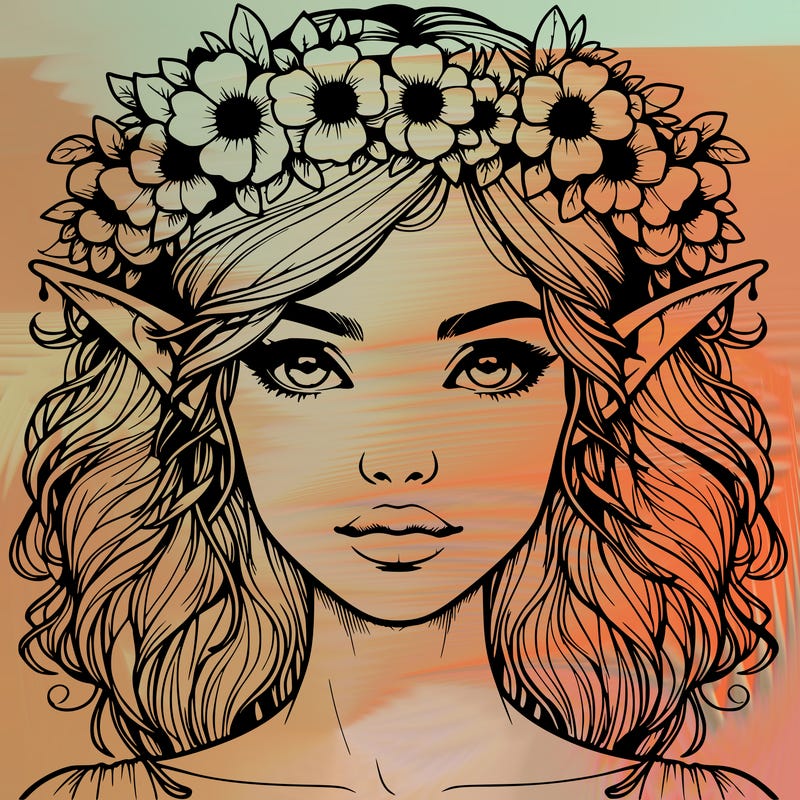 realistic female elf with flower crown