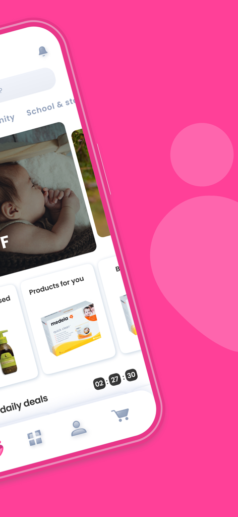 Dumyah - Online Shopping - Dumyah online shopping app interface featuring baby care products and daily deals