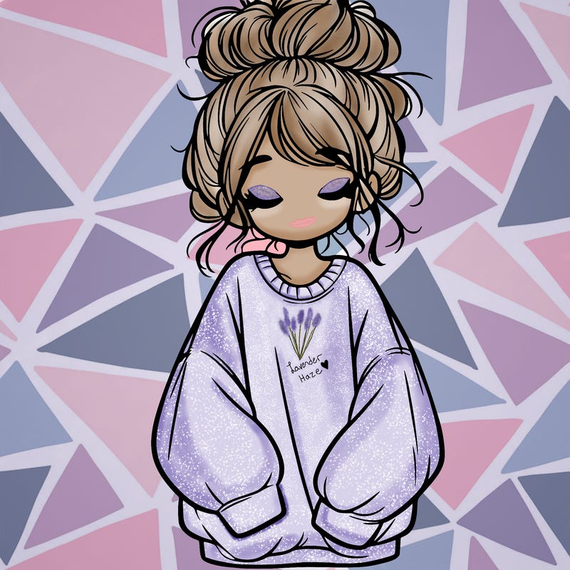 girl with baggy sweatshirt and messy bun