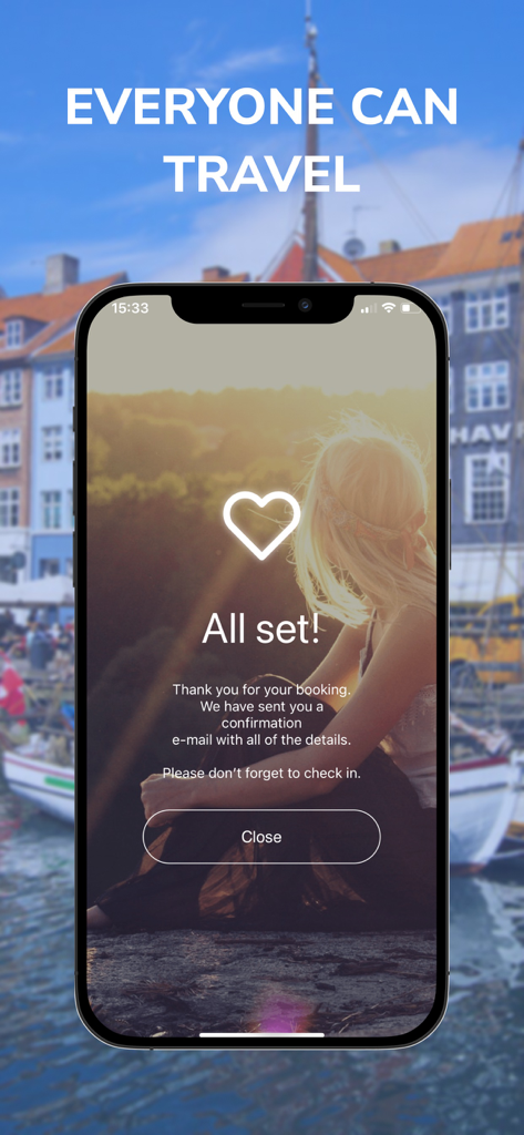 Schermata dell'app a&o Hostels che mostra un messaggio di conferma di prenotazione avvenuta con successo