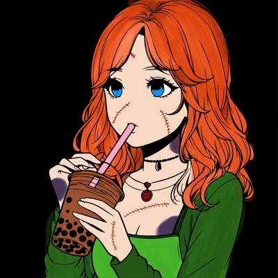 realistic girl drinking boba tea