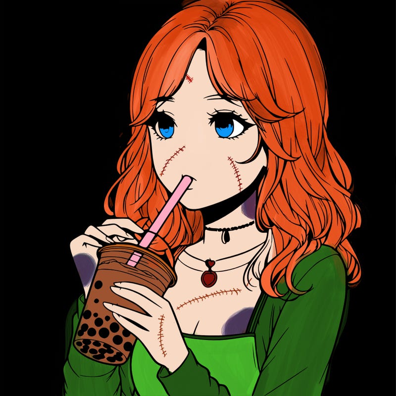 realistic girl drinking boba tea