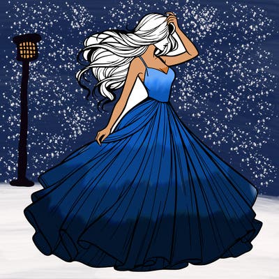 realistic woman with dress flowing in the wind