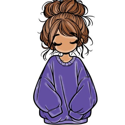 girl with baggy sweatshirt and messy bun