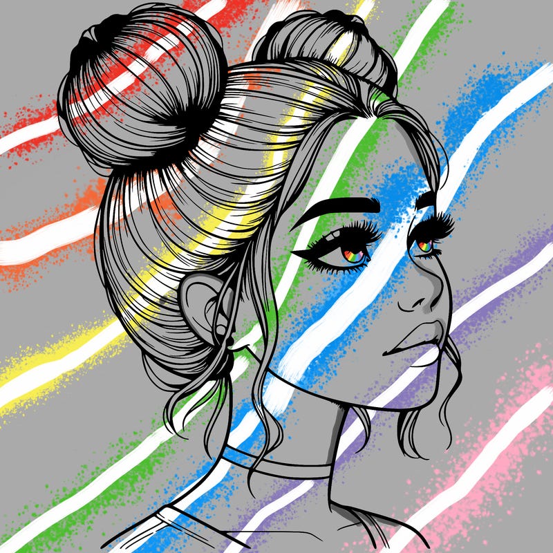 realistic girl with buns on the top of her head