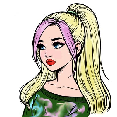 realistic girl with a high ponytail