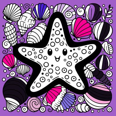 starfish surrounded by seashells