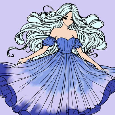 realistic woman wearing a dress that's flowing in the wind