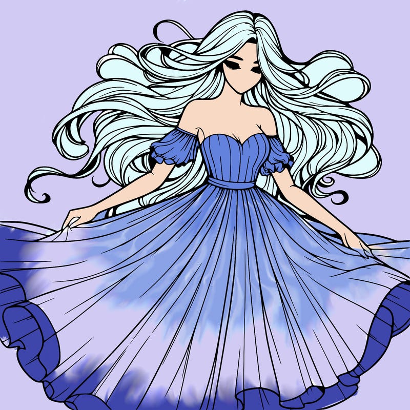 realistic woman wearing a dress that's flowing in the wind