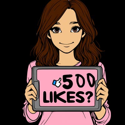 a realistic girl holding a sign saying 5 likes?