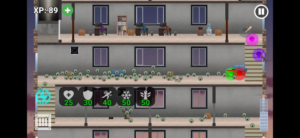 Zombie Tower Escape - Strategic gameplay of colored marbles navigating a building to escape a horde of zombie marbles