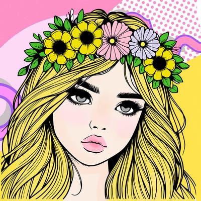 realistic girl with flowers crown