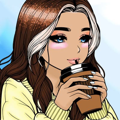 realistic girl drinking coffee