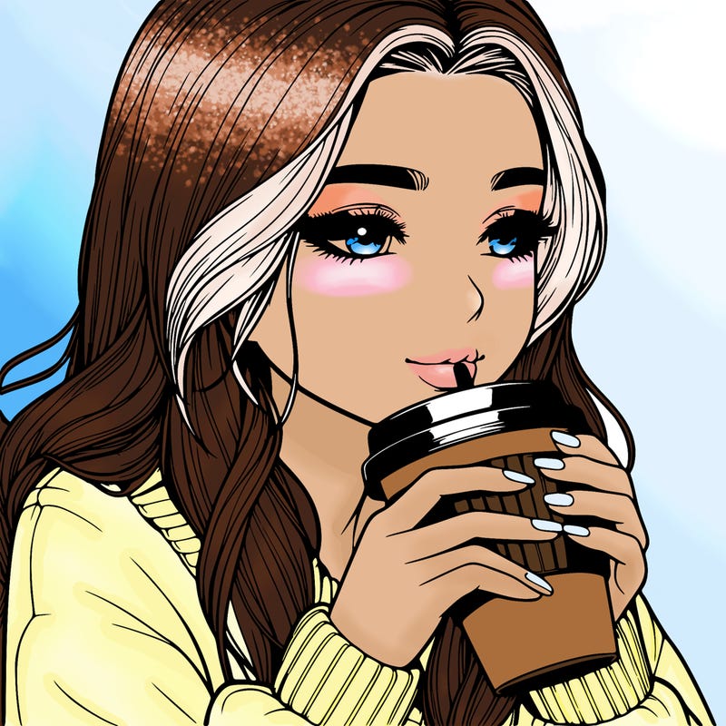 realistic girl drinking coffee