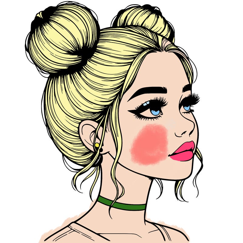 realistic girl with buns on the top of her head