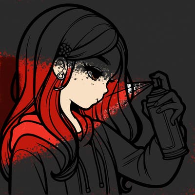 a realistic girl spray painting