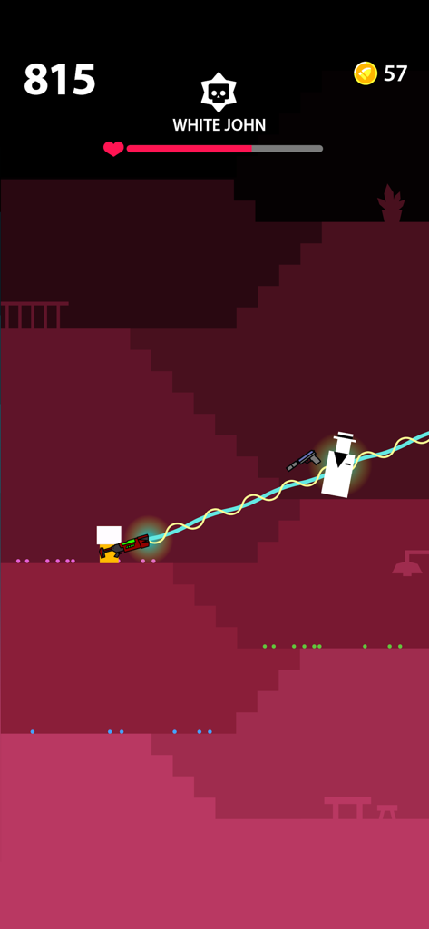 Mr Gun mobile game screenshot showing a boss fight against White John.