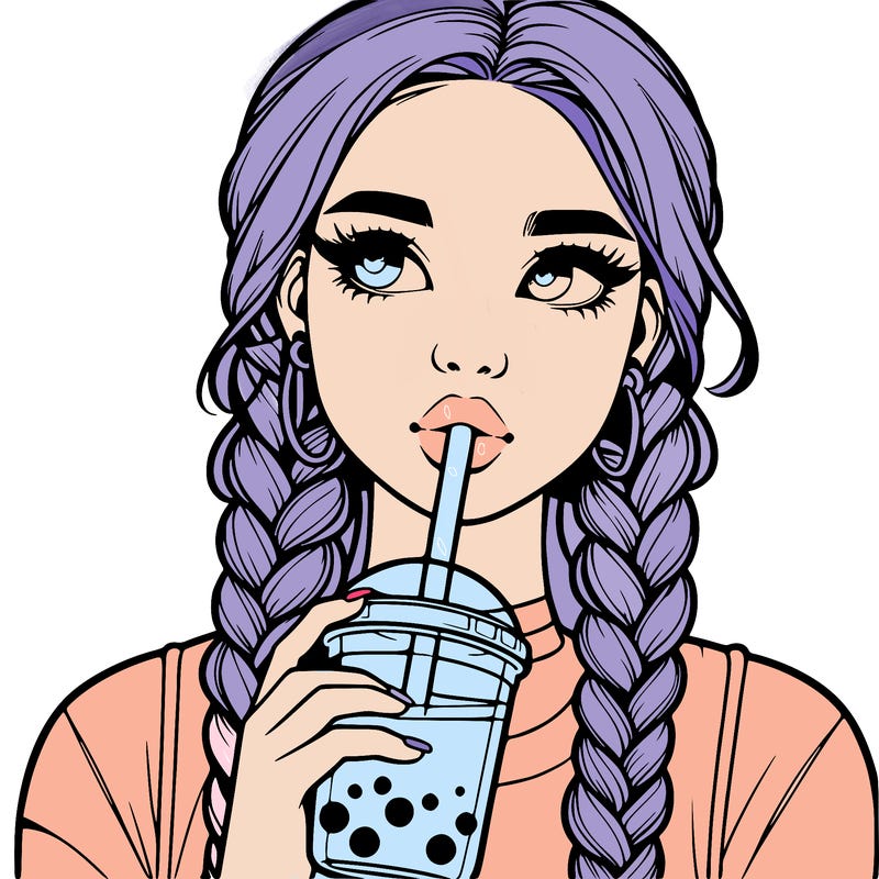 realistic girl with braided hair drinking boba