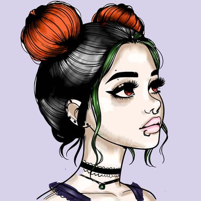 realistic girl with buns on the top of her head