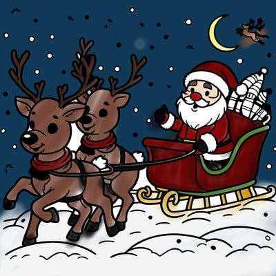 reindeer guiding santa's sleigh