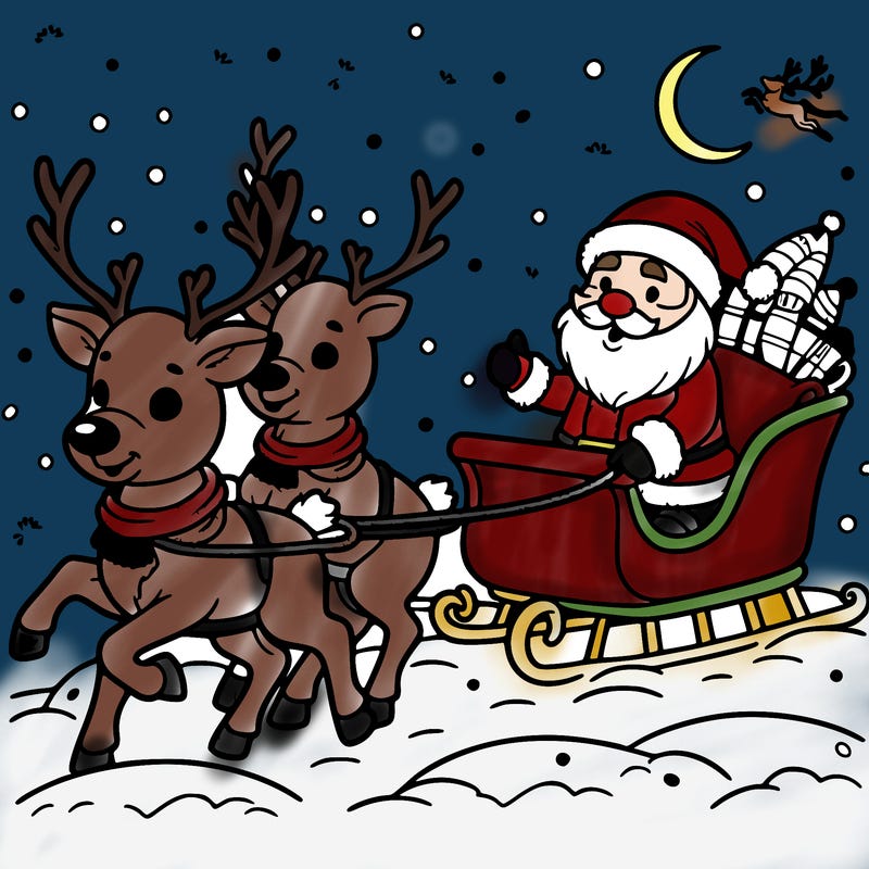 reindeer guiding santa's sleigh