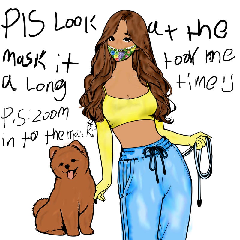realistic girl in crop top and sweat pants and holing a dog