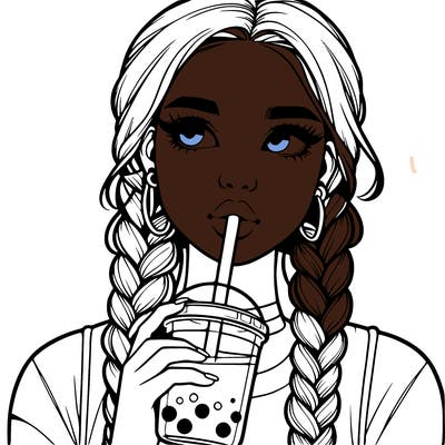 realistic girl with braided hair drinking boba